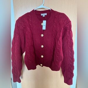 J. Crew Burgundy Cable Knit Cardigan with Gold Buttons - XS